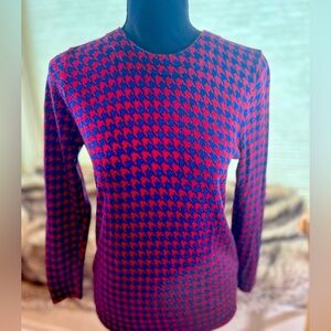 J Crew Merino Wool Red & Blue Houndstooth Sweater